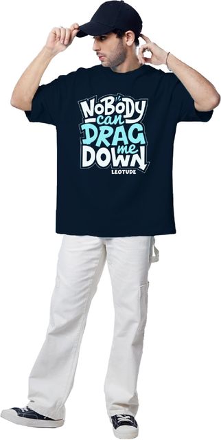 Leotude Men Printed Round Neck Cotton Blend Blue T-Shirt - Image 7
