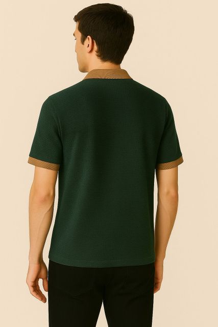 Try This Men Colorblock Polo Neck Cotton Blend Beige, Green T-Shirt - Image 6
