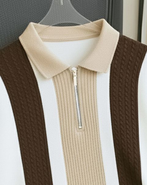 AUSK Men Colorblock Zip Neck Cotton Blend Multicolor T-Shirt - Image 7