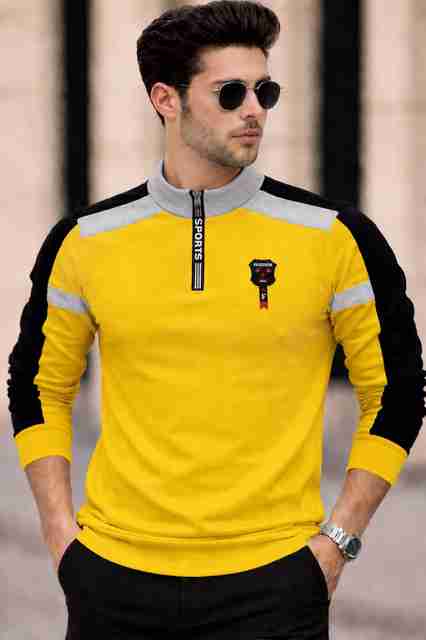RDS ENTERPRISES Men Colorblock Hooded Neck Cotton Blend Yellow T-Shirt - Image 5