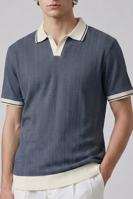 KIIBOINDIA Men Striped Polo Neck Grey T-Shirt - Image 8