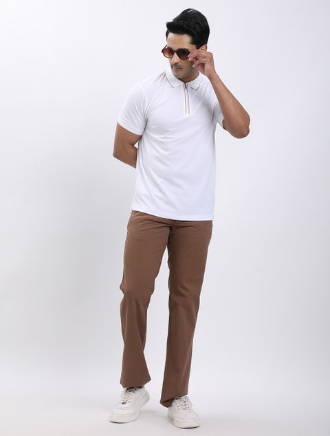 Indian Terrain Men's Solid Polo Neck Cotton Blend White T-Shirt - Image 8