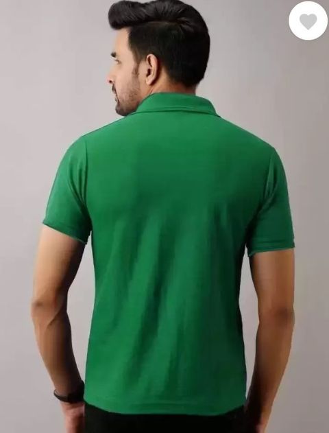 DZone Men Solid Polo Neck Cotton Blend Green T-Shirt - Image 6