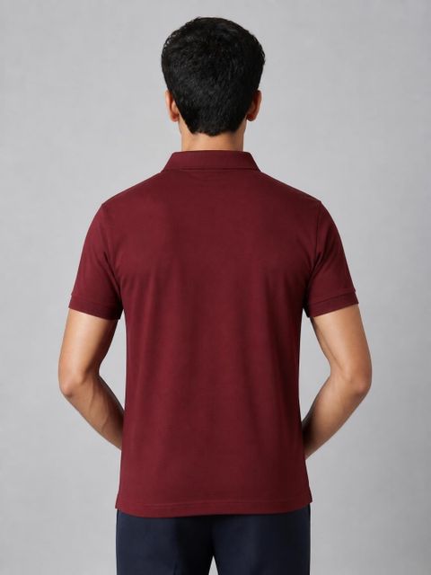 Allen Solly Men Solid Polo Neck Cotton Blend Maroon T-Shirt - Image 7