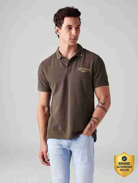LEVI'S Men Graphic Print Polo Neck Pure Cotton Brown T-Shirt - Image 5