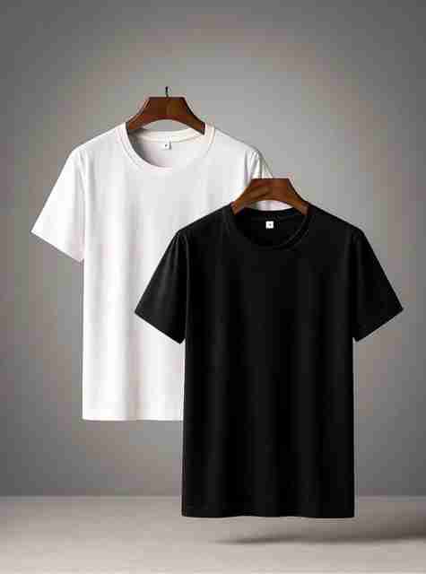 SHYAMIT Men's Solid Round Neck Polyester T-Shirt (White) - Image 5