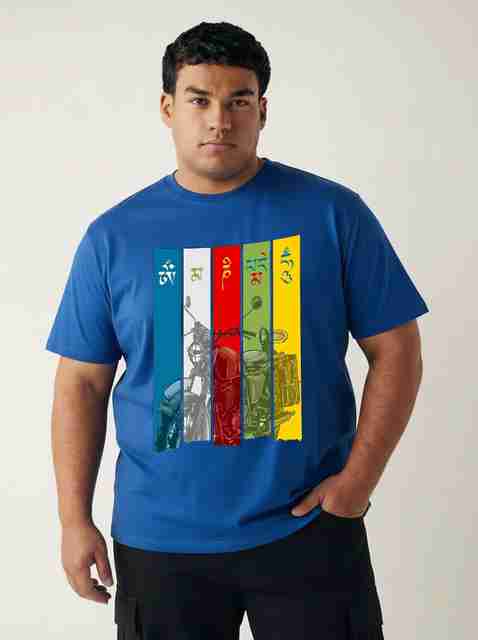 Toodleplus Men Plus Size Printed T-Shirt Cotton Round Neck Half Sleeve Regular Fit Men Printed Round Neck Pure Cotton Blue T-Shirt - Image 5