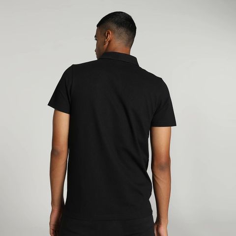 PUMA ESS Logo M Men Solid Polo Neck Pure Cotton Black T-Shirt - Image 8