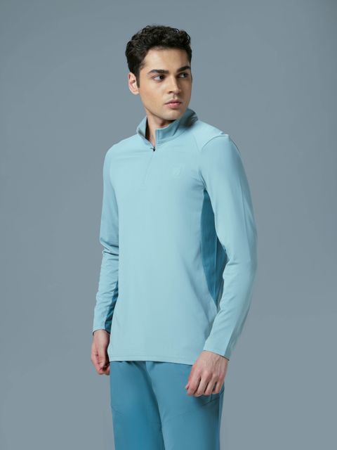 TECHNOSPORT Men Sporty High Neck Polyester Light Blue T-Shirt - Image 7
