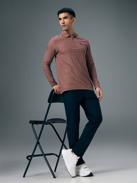 TECHNOSPORT Men Striped Zip Neck Polyester Red T-Shirt - Image 5