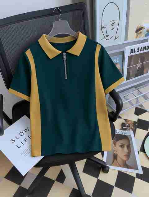 Try This Men Colorblock Polo Neck Cotton Blend Beige, Green T-Shirt - Image 5