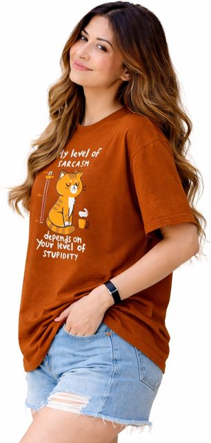Stem Rope Women Graphic Print Round Neck Cotton Blend Brown T-Shirt - Image 4