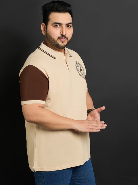bigbanana Men Printed Polo Neck Pure Cotton Beige T-Shirt - Image 7