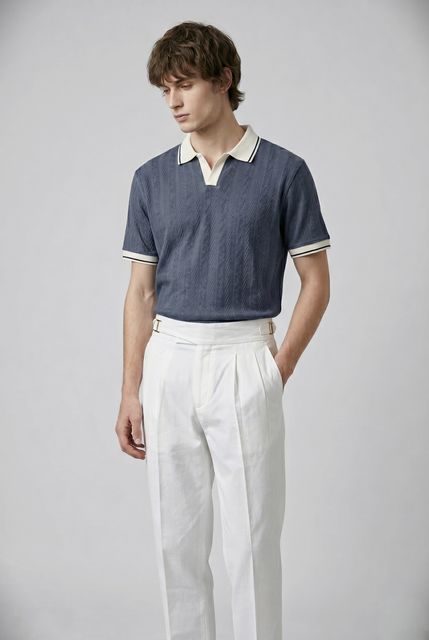 KIIBOINDIA Men Striped Polo Neck Grey T-Shirt - Image 7