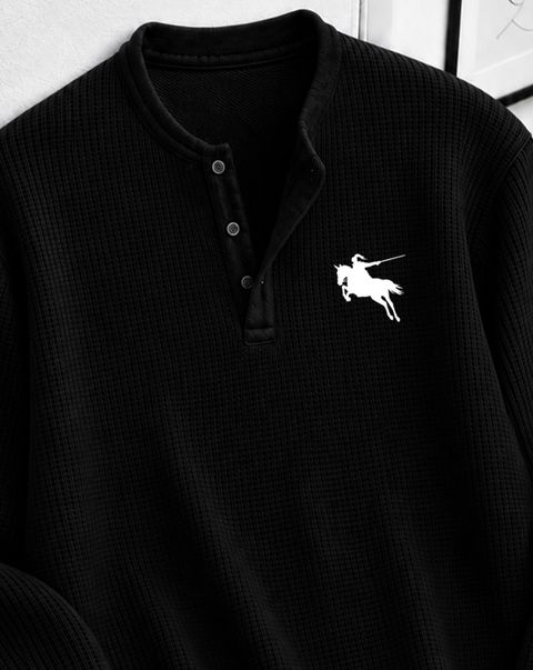 AOOSH Men Self Design Henley Neck Cotton Blend Black T-Shirt - Image 8