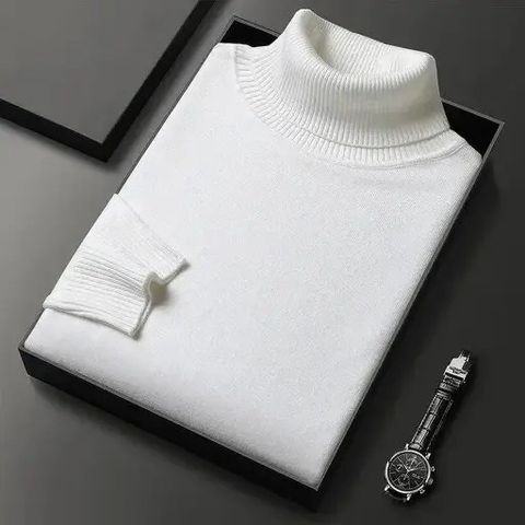 Starvy Men Self Design High Neck White Sweater - Image 8