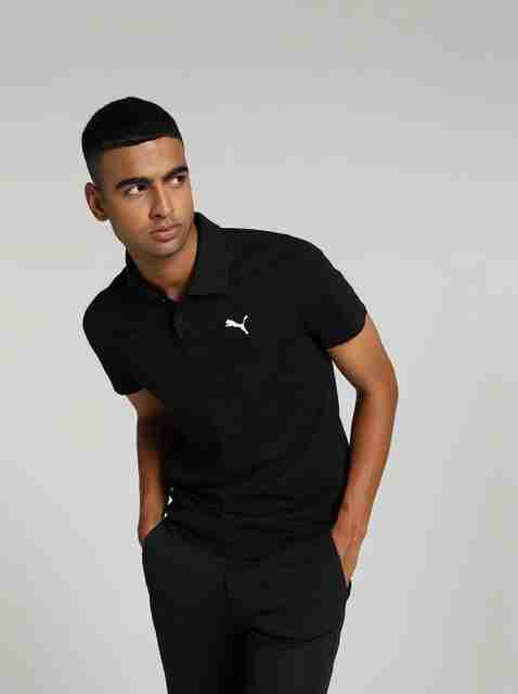 PUMA ESS Logo M Men Solid Polo Neck Pure Cotton Black T-Shirt - Image 5
