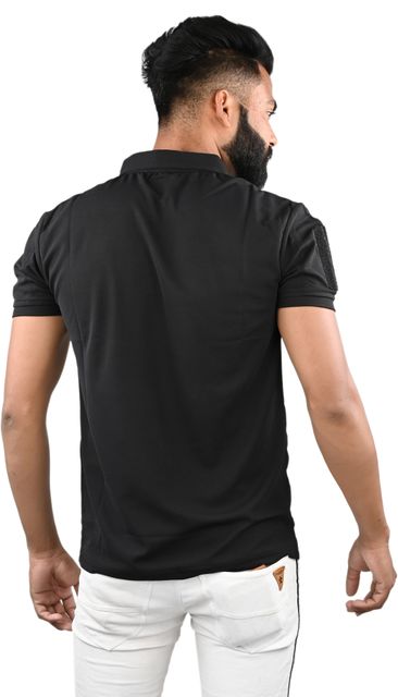 Riya Gold Men Solid Polo Neck Cotton Blend Black T-Shirt - Image 6