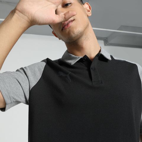 PUMA Men Colorblock Polo Neck Cotton Blend Black T-Shirt - Image 5