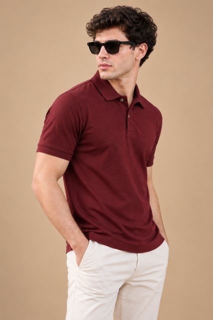 Roadster Men Solid Polo Neck Pure Cotton Maroon T-Shirt - Image 5