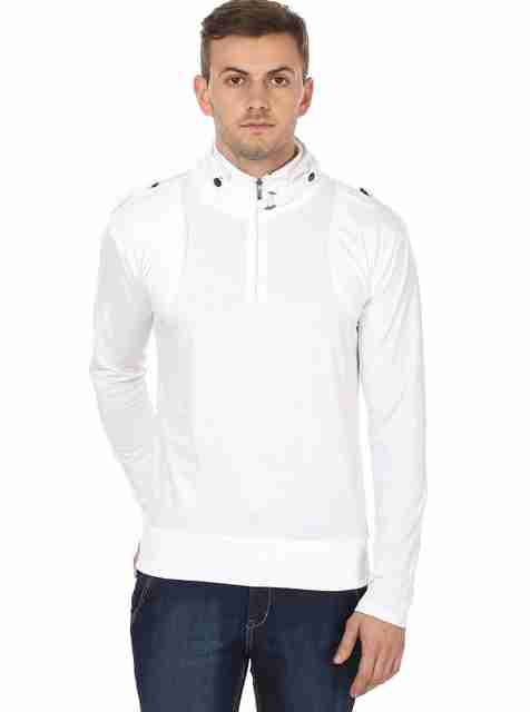 Black Collection Men Solid High Neck Cotton Blend White T-Shirt - Image 5