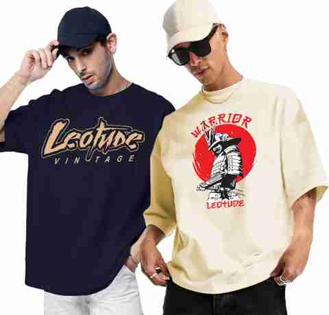Leotude Men Printed Round Neck Cotton Blend Multicolor T-Shirt - Image 5