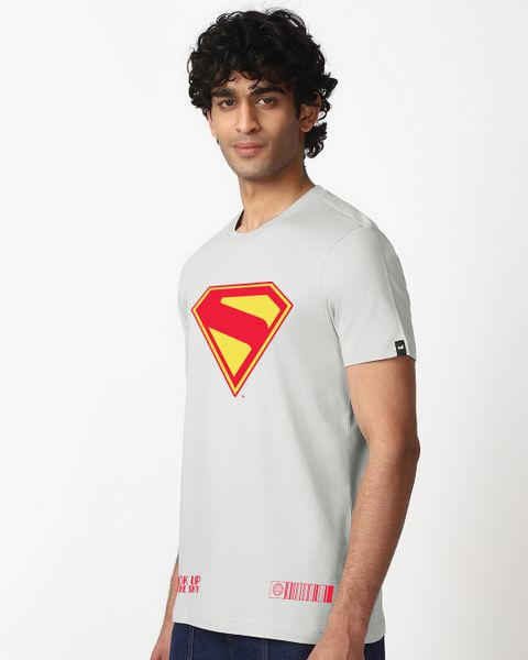 BEWAKOOF Superman Men Graphic Print Round Neck Pure Cotton Grey T-Shirt - Image 3