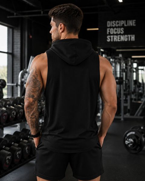 GQF Men Graphic Print Hooded Neck Polyester Black T-Shirt - Image 6