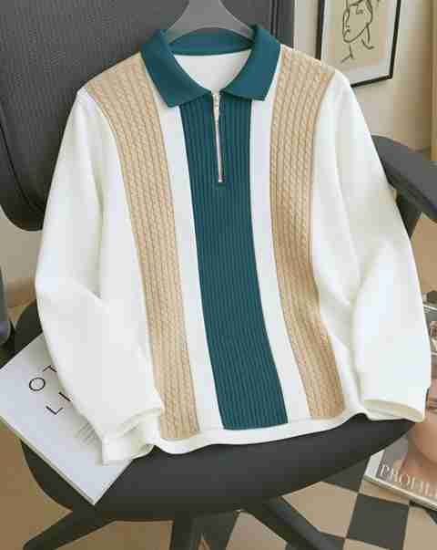 AOOSH Men Colorblock, Striped Polo Neck Cotton Blend Multicolor T-Shirt - Image 5