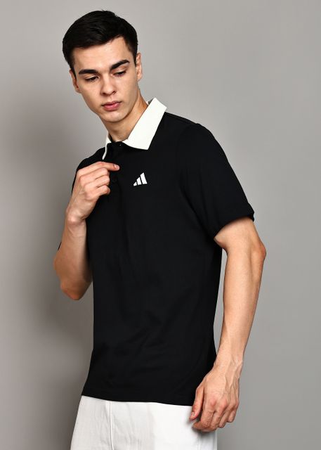 ADIDAS Men Solid Polo Neck Pure Cotton Black T-Shirt - Image 7