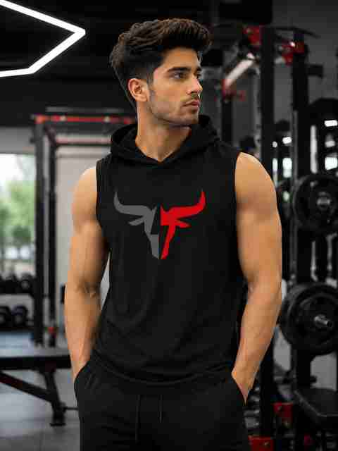 GQF Men Graphic Print Hooded Neck Polyester Black T-Shirt - Image 5