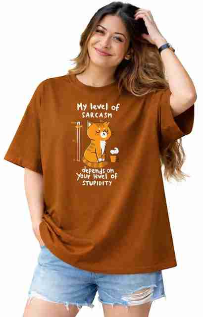 Stem Rope Women Graphic Print Round Neck Cotton Blend Brown T-Shirt - Image 2