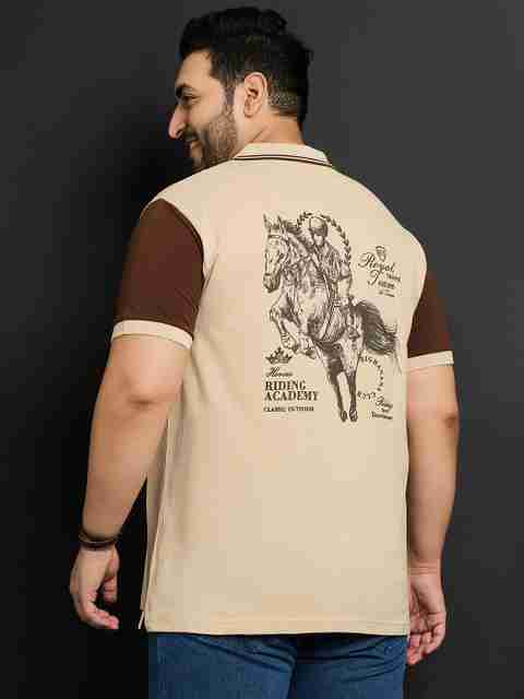 bigbanana Men Printed Polo Neck Pure Cotton Beige T-Shirt - Image 5