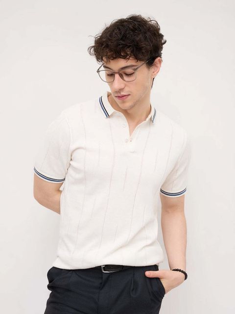 VASTRADO Men White Pure Cotton Polo T-Shirt - Image 8