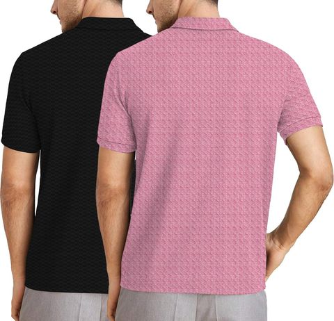 KAJARU Pack of 2 Men Self Design Zip Neck Polyester Black, Pink T-Shirt - Image 6