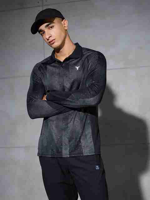TECHNOSPORT Men Printed Polo Neck Polyester Black T-Shirt - Image 5