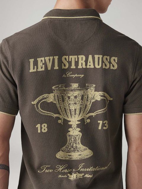 LEVI'S Men Graphic Print Polo Neck Pure Cotton Brown T-Shirt - Image 8