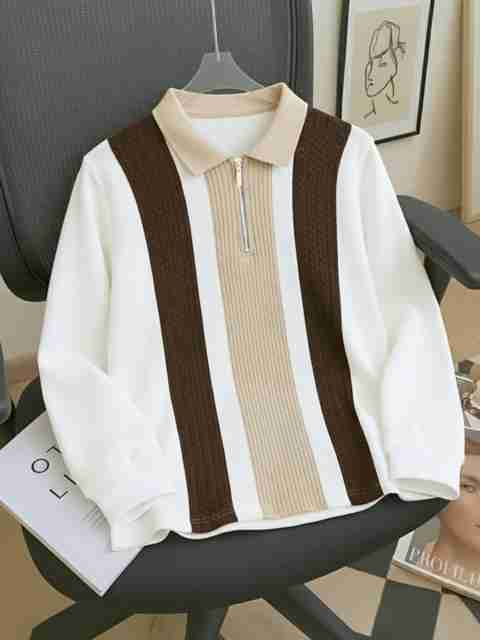 AUSK Men Colorblock Zip Neck Cotton Blend Multicolor T-Shirt - Image 5