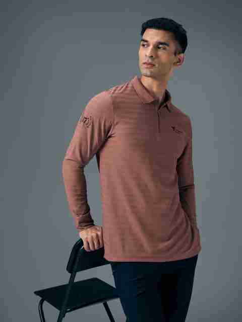TECHNOSPORT Men Striped Zip Neck Polyester Red T-Shirt - Image 2