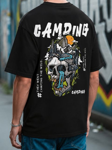 Madilyn Men Printed Round Neck Pure Cotton Black, Beige T-Shirt - Image 6
