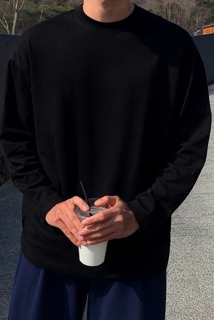 EraandEdge Men Solid Round Neck Cotton Blend Black T-Shirt - Image 7
