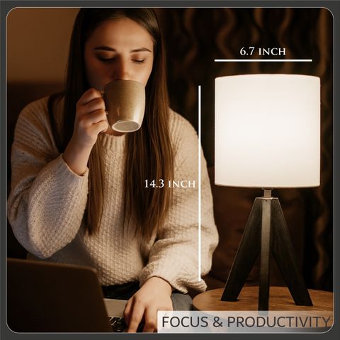 LUZLANE Tripod Space Saving Modern Decorative Bedside Cute Lamp with Beige Linen Shade Table Lamp (36.3 cm, beach, Black) - Image 7