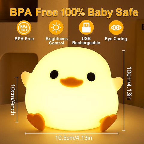 VIBEVINE Dodo Duck Night Light Soft Silicone LED Lamp USB Charging 7 Color Touch Control Night Lamp (10 cm, Yellow) - Image 4