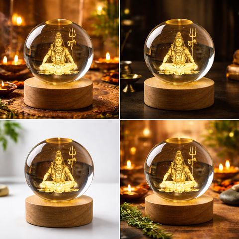 TinyTrenz Mahadev 3D Crystal Ball Lamp with LED Base Spiritual Lamp | Shiv Ji 3D Lamp Night Lamp (8 cm, Crystal) - Image 4