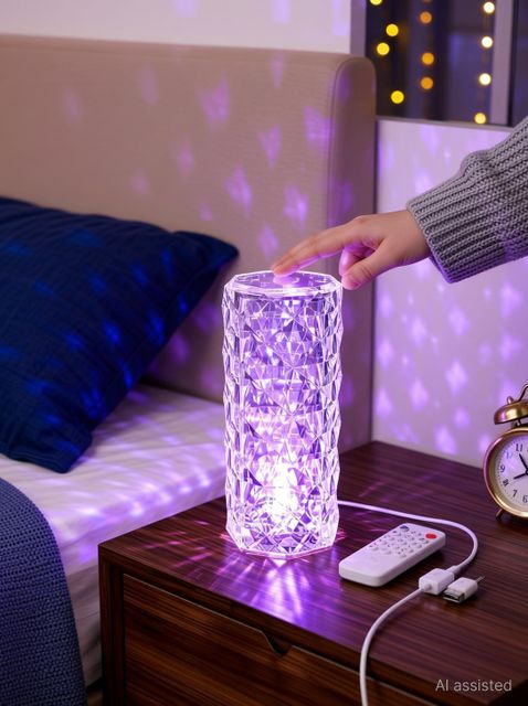 JAMBU Crystal Diamond Table Lamp 16 Color Changing LED Lights Night Lamp (22 cm, Multicolor) - Image 5