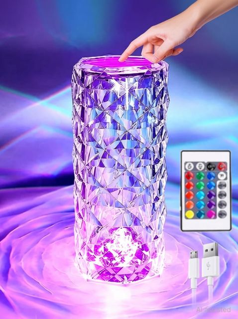 JAMBU Crystal Diamond Table Lamp 16 Color Changing LED Lights Night Lamp (22 cm, Multicolor) - Image 7