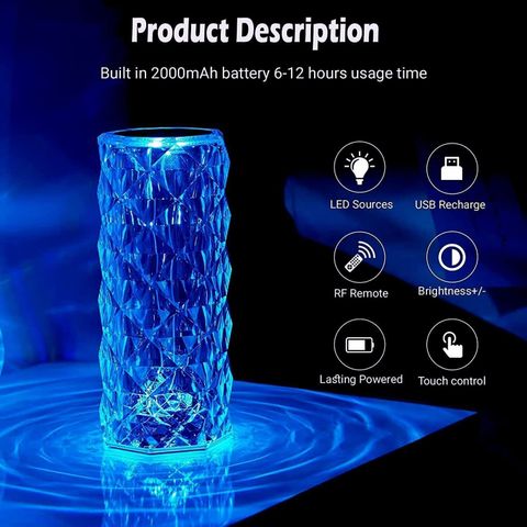 Refulgix Crystal Lamp 16 Color Changing Rose USB Rechargeable 20cm - Image 8