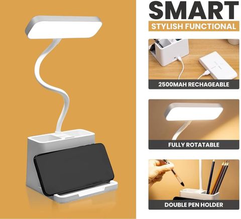 Kavonex Rechargeable LED Desk Lamp with Pen Holder & Mobile Stand, 35 - Image 4