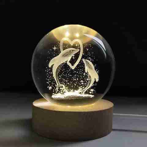 ARV 3D Dolphin Heart Crystal Ball Night Light, 10 cm - Image 2