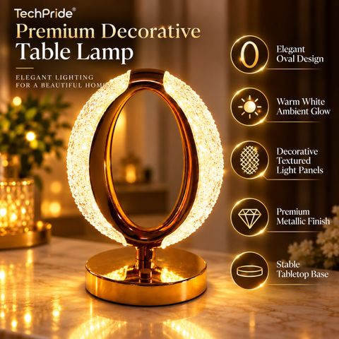 TechPride Crystal Oval LED Table Lamp, 25 cm, Warm White - Image 4